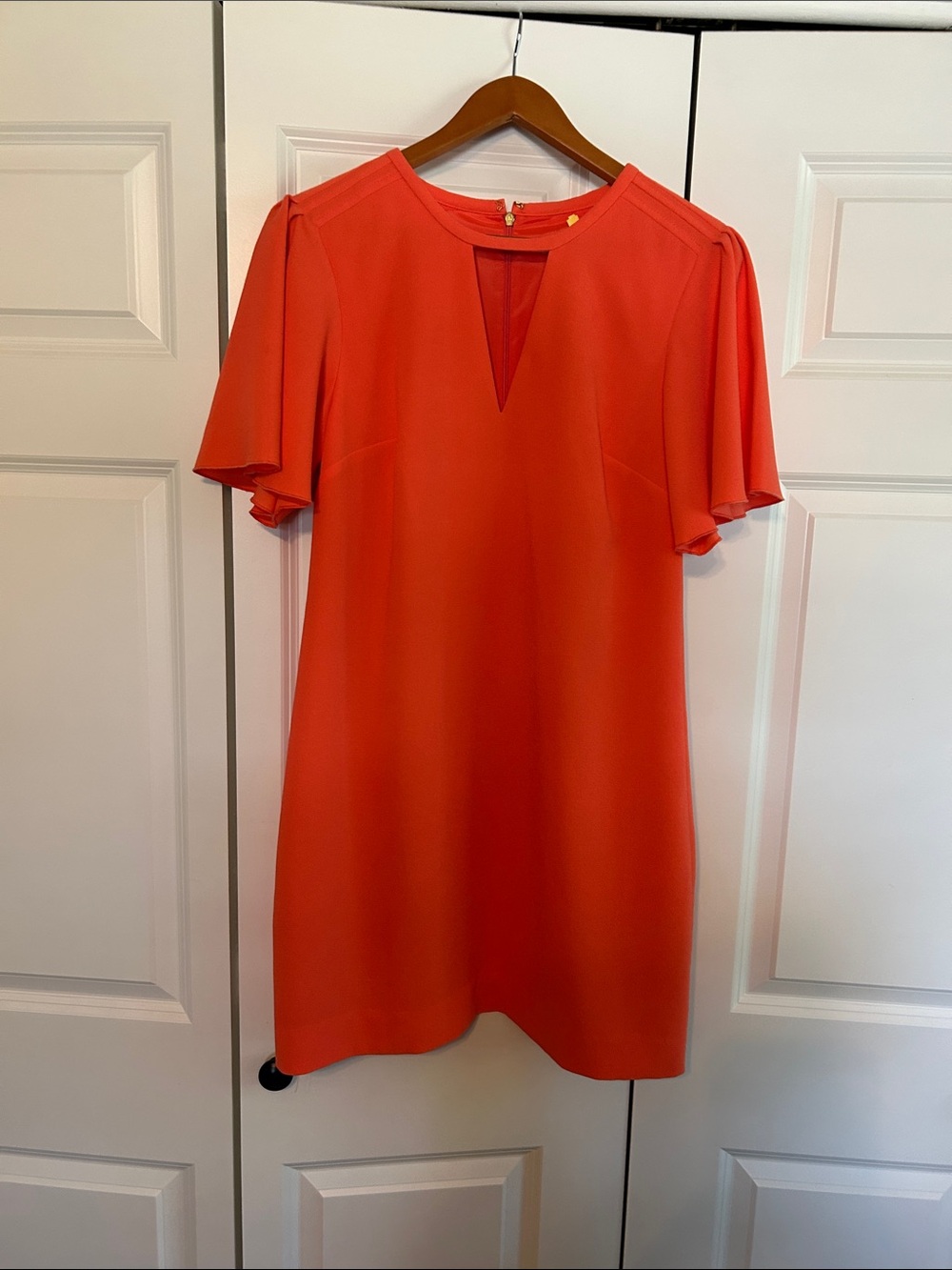 Trina Turk Coral-Red Flutter Sleeve Mini Dress